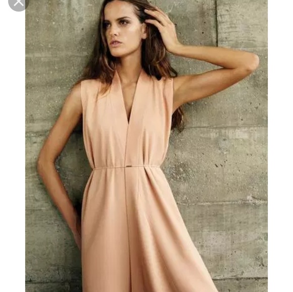 $300 • Francisco Costa for Calvin Klein • Neutral Peach Wrap Sheath Dress 14 - Picture 3 of 3